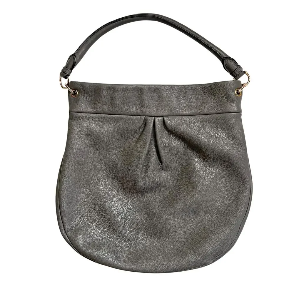 Marc Jacobs New York Hillier Gray Pebbled Leather Hobo Shoulder Bag Handbag